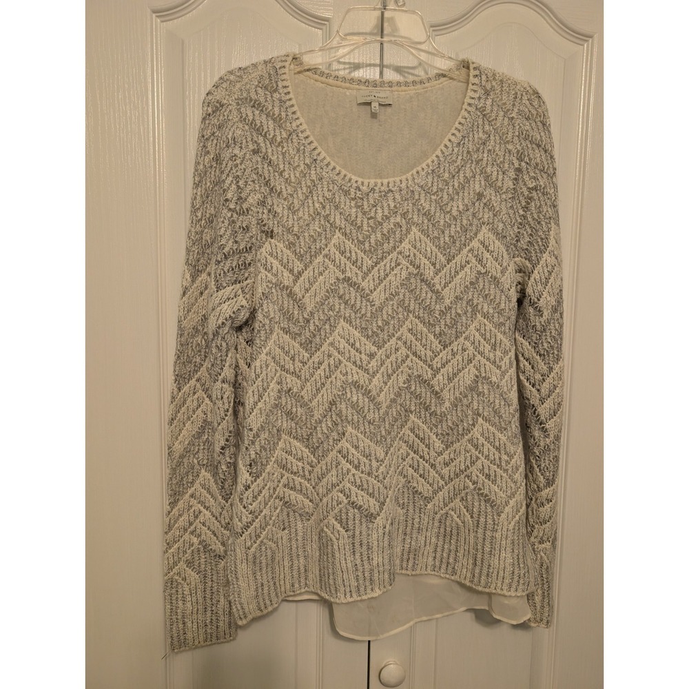 Lucky Brand Ivory Metallic Chevron Lined Layered Sheer Blouse Knit Sweater Sz XL
